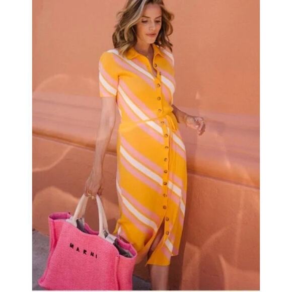 10 Crosby Derek Lam Aurelia Shirtdress Open Back Striped Orange Pink White L - Picture 3 of 10